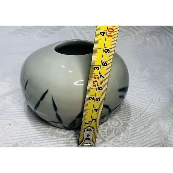 Pottery Vase Round Gray Blue Grass Narrow Opening Studio 3.25”H Signed BP - Picture 7 of 8